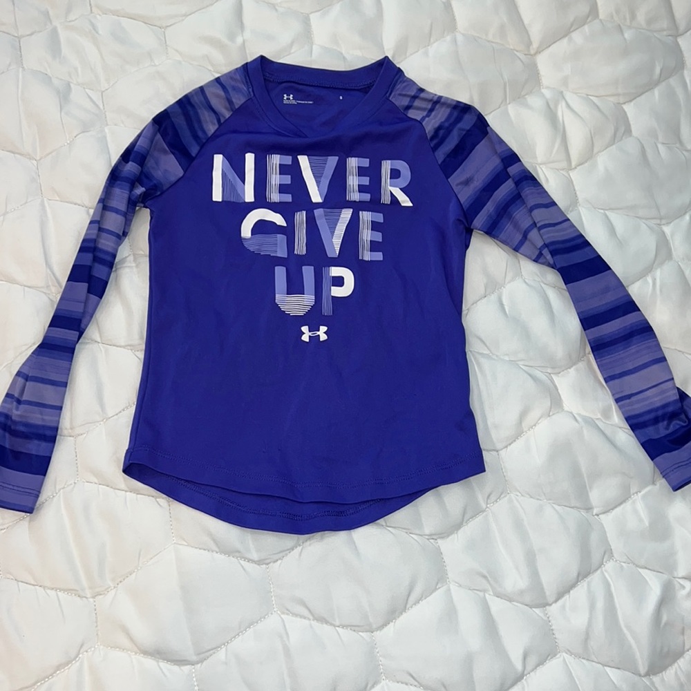 Size 5 Under Armour Purple Long Dri Fit Sleeve Tee